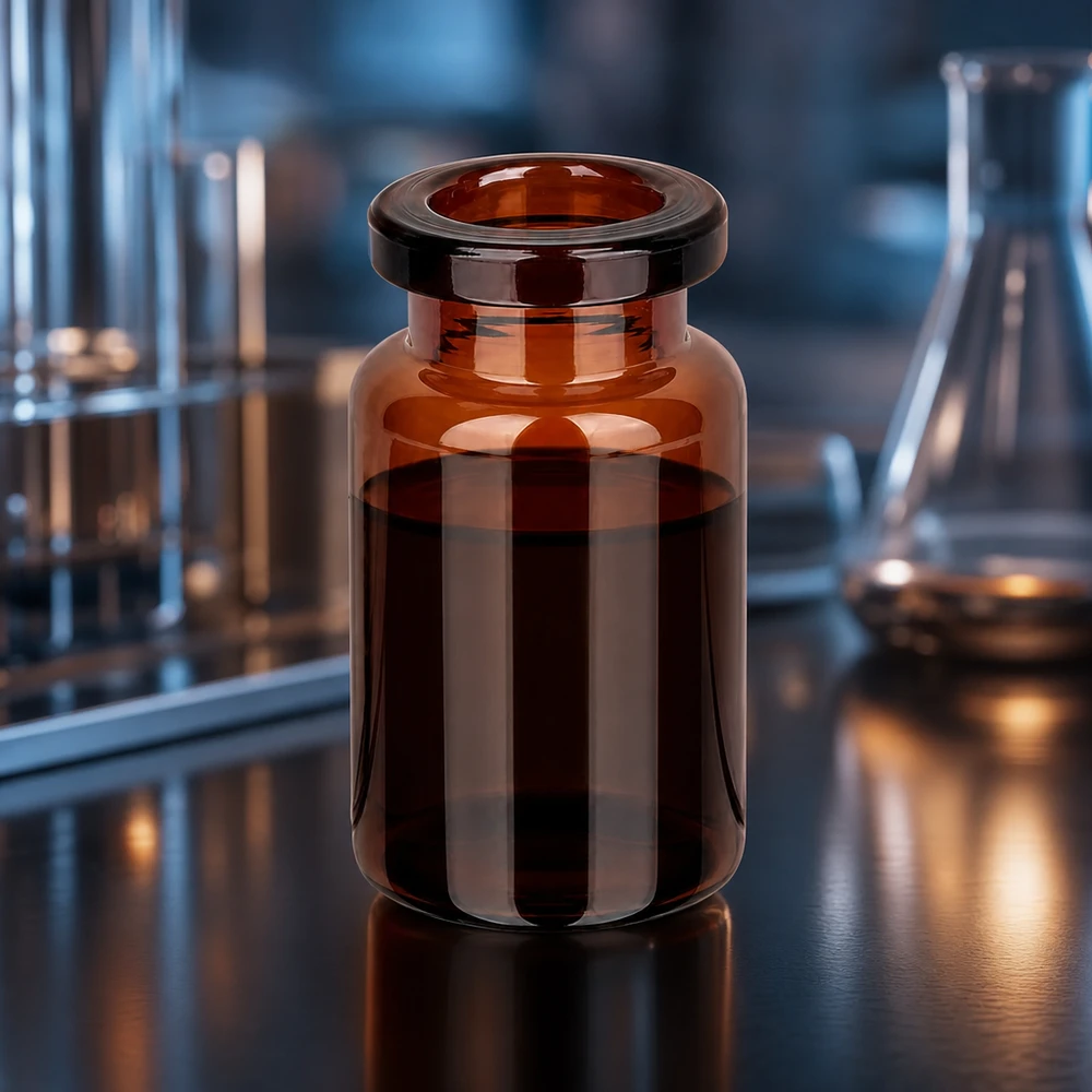 Flacon d'injection brun, 5 ml en verre étiré type I Miniatur Pharmaflasche aus dunkelbraunem Glas 5ml mit geradem Flaschenkörper im Labor