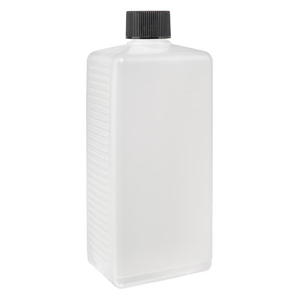 Bouteille carrée de 500 ml en PE naturel, avec bouchon. Bouteille carrée de 500 ml en PE naturel, avec bouchon.