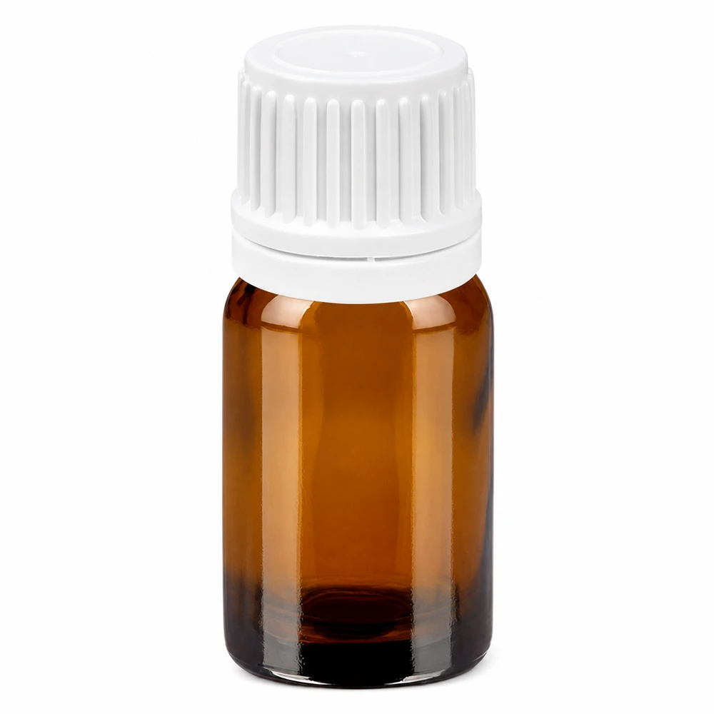 Flacon 5ml 11mm SV blanc OV BrownLine UT18/5 Flacon en verre brun de 5ml avec bouchon à vis blanc de 11mm pour huiles essentielles et cosmétiques