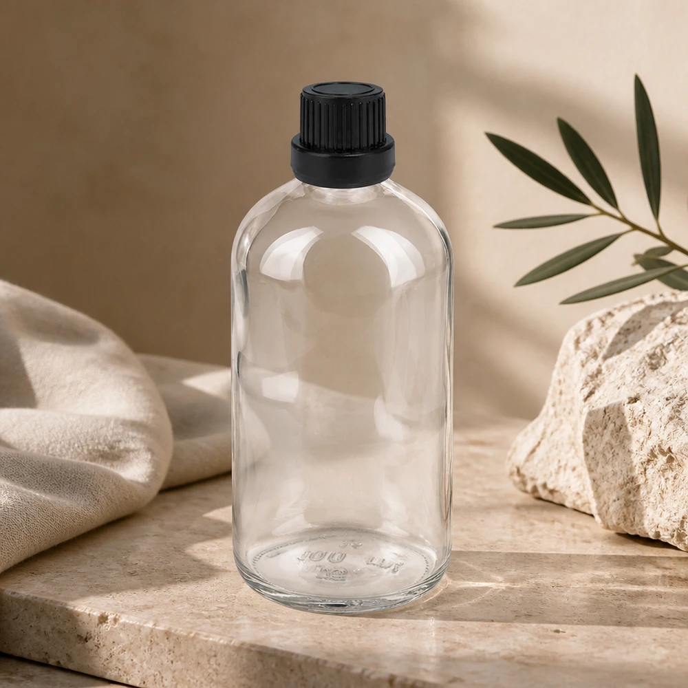 100ml compte-gouttes. 2mm noir OV ClearLine UT18/100 Flacon compte-gouttes transparent de 100 ml en verre transparent avec bouchon à vis d'origine noir, série ClearLine