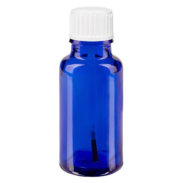 Flacon à pharmacie bleu 20ml bouchon à vis blanc pinceau