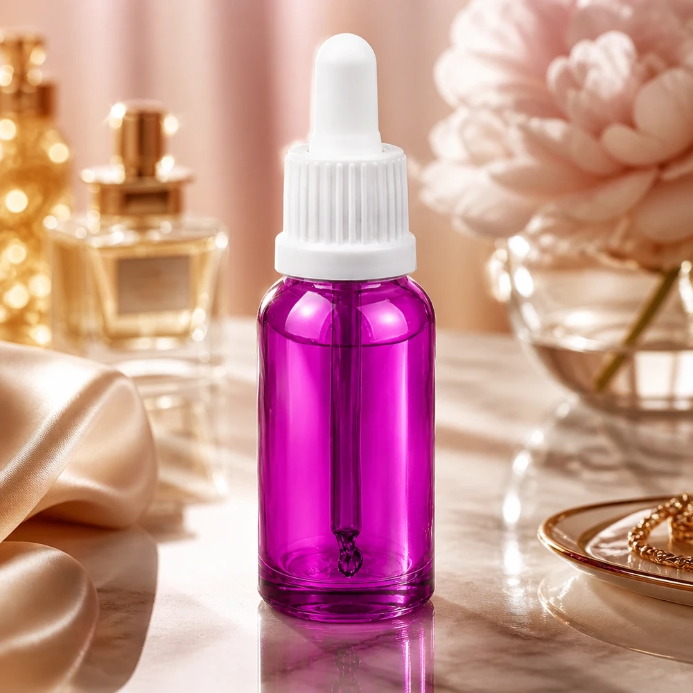 Flacon pipette 20ml blanc originalité bouchon à vis PurpleLine UT18/20 Bouteille à pipette violette de 20 ml avec filetage UT18 et bouchon blanc pour un dosage précis