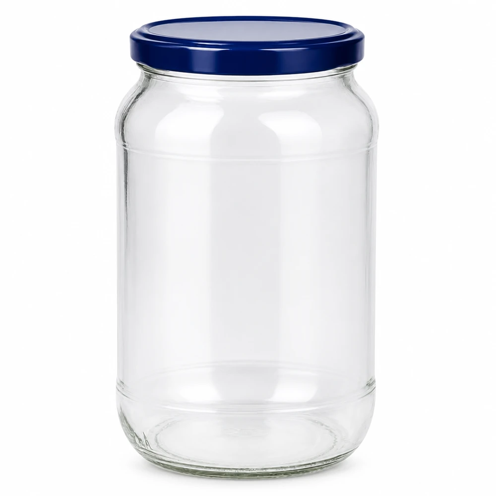 1062ml Verre rond avec couvercle BasicSeal bleu UNiTWIST Bocal rond de 1062ml avec couvercle bleu BasicSeal UNiTWIST vide transparent Bocal de réserve