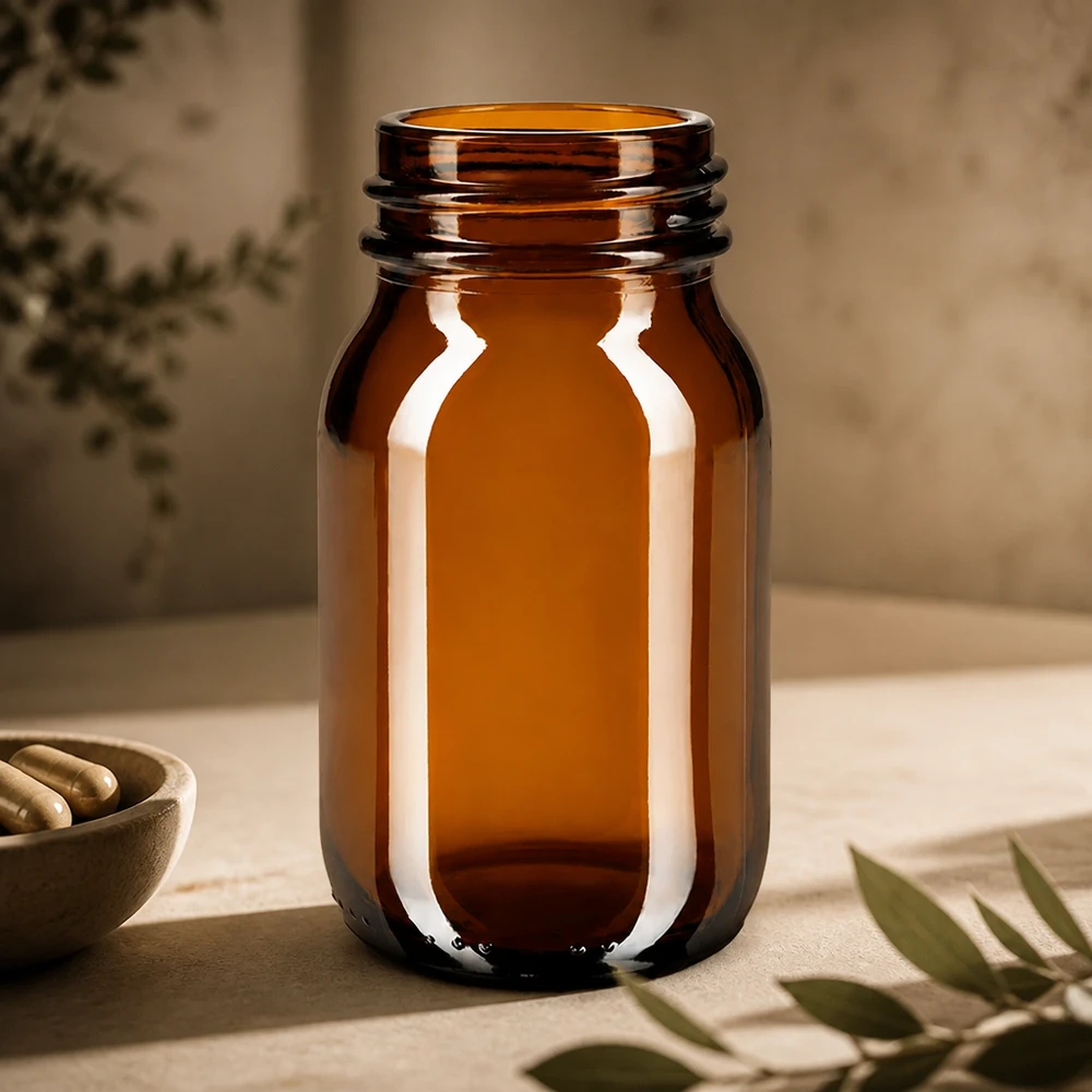 Bocal à col large en verre ambré 100 ml, goulot DIN 40, sans couvercle Bouteille en verre brun de 100 ml de haute qualité avec un bouchon à vis robuste pour un stockage sûr