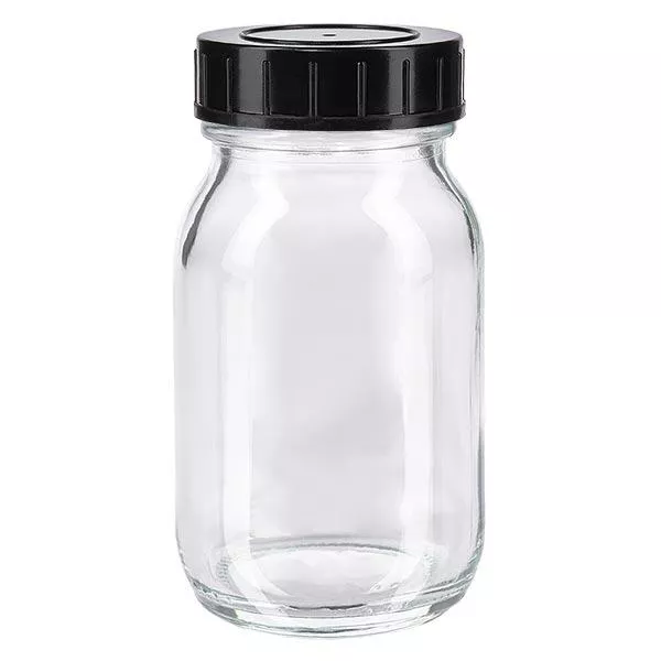 Bocal à col large en verre clair 100 ml + couvercle à vis