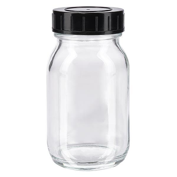 Bocal à col large en verre clair 100 ml + couvercle à vis