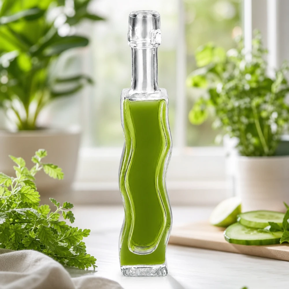 Bouteille en verre Anna de 40ml remplie d'extrait d'herbes vertes Persil Décoration claire rebord de fenêtre Ambiance cosmétique naturelle