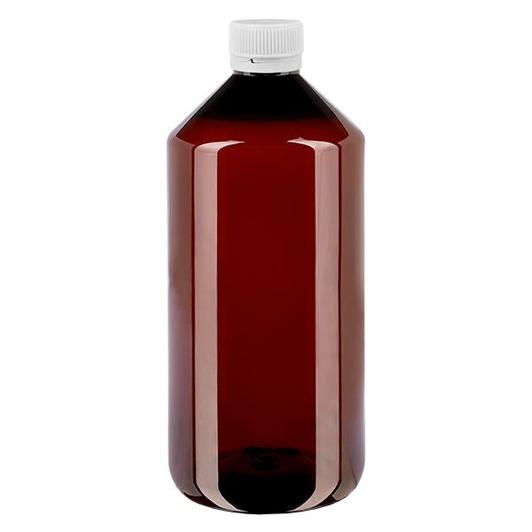 Flacon PET 1000ml avec bouchon d'inviolabilité blanc strié Flacon PET 1000ml avec bouchon d'inviolabilité blanc strié