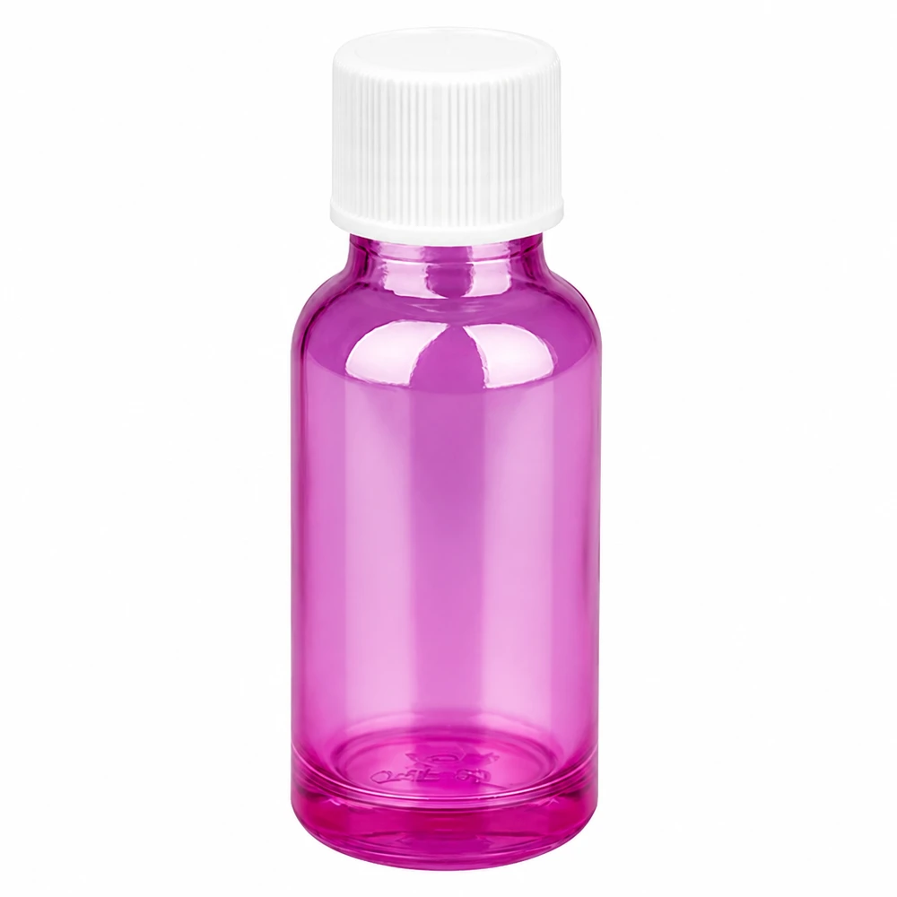 Flacon 20ml 11mm bouchon vissant blanc standard PurpleLine UT18/20 Bouteille compacte de 20ml pour l'aromathérapie et les cosmétiques DIY en violet élégant