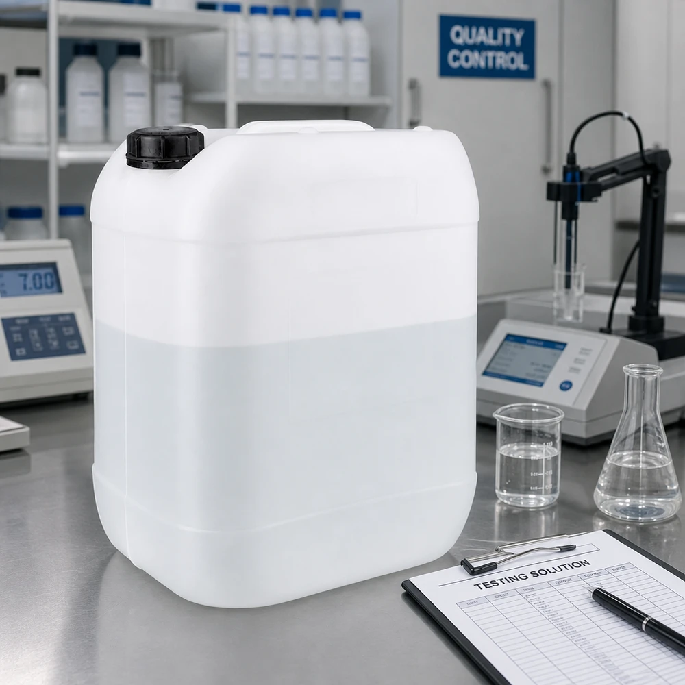 Bidon industriel empilable de 20 litres, en plastique robuste, destiné aux produits chimiques et aux solutions