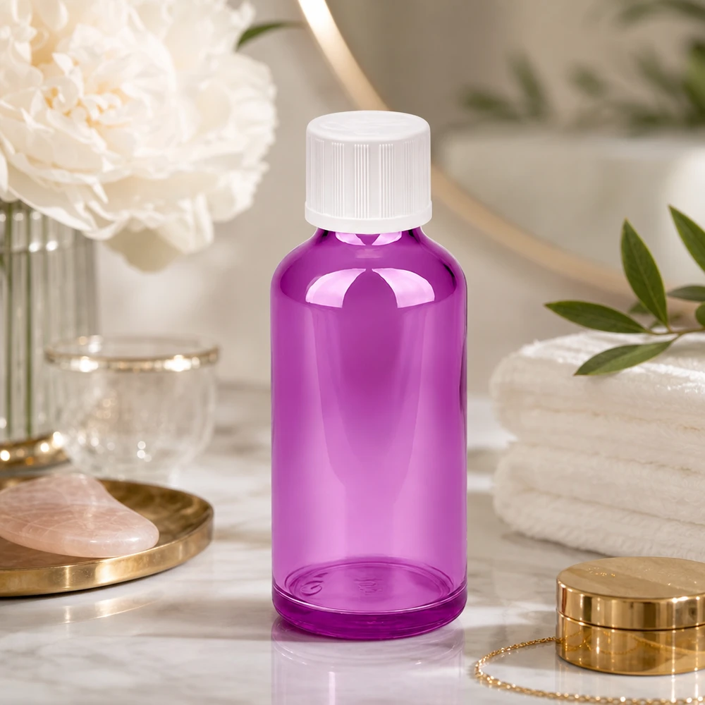 Flacon compte-gouttes 50ml 1.2mm blanc standard sécurité enfant PurpleLine.UT18/50 Flacon compte-gouttes compact de 50 ml, violet transparent, pour les applications mobiles en déplacement