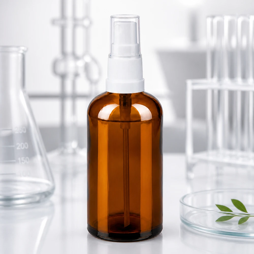 100ml Sprayfl. blanc/tr. STD BrownLine UT18/100 Bouteille en verre réutilisable de 100 ml avec embout pulvérisateur pour la cosmétique et l'aromathérapie durables