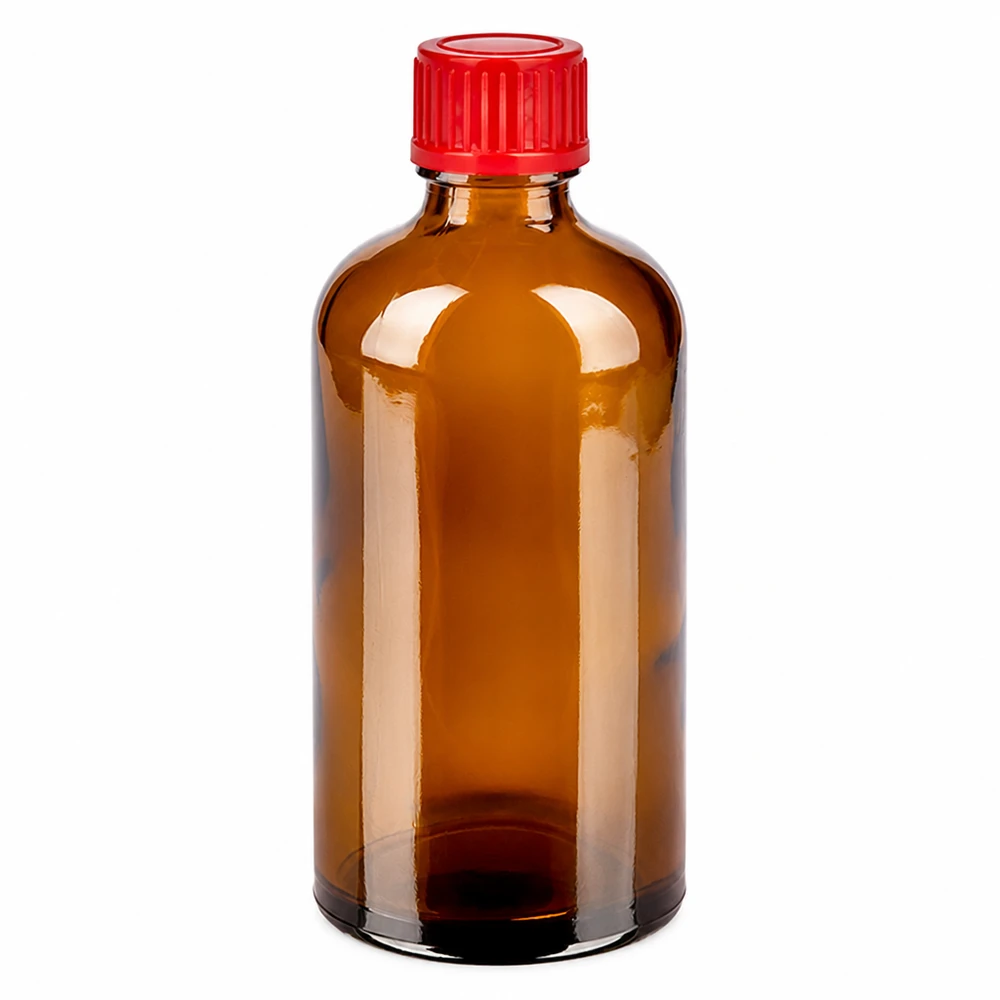 Flacon de 100ml 11mm SV rouge STD BrownLine UT18/100 Flacon de laboratoire 100ml brun pour substances sensibles à la lumière avec couvercle rouge