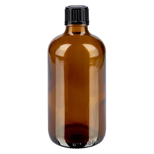 Flacon de pharmacie brun 100ml bouchon vissable noir Std Flacon de pharmacie brun 100ml bouchon vissable noir Std