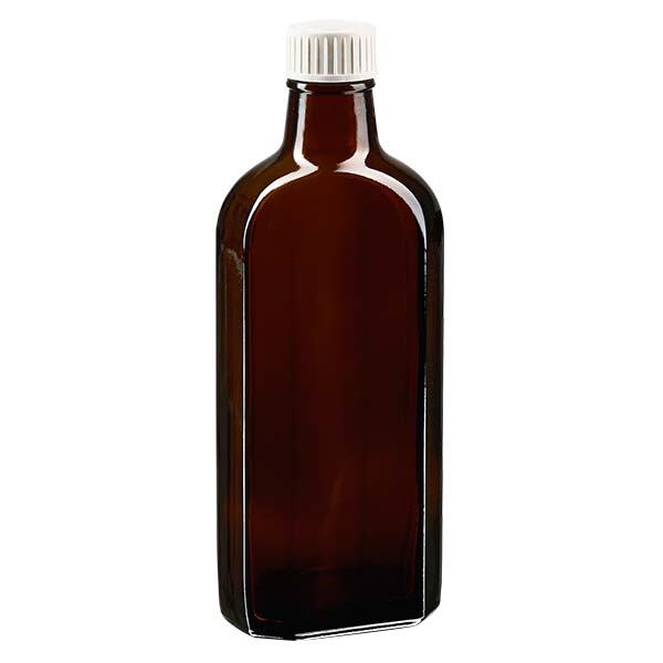 Flasque brune de 250 ml au goulot PP 28, avec bouchon à vis PP 28 blanc, joint en PEE et système d’inviolabilité Flasque brune de 250 ml au goulot PP 28, avec bouchon à vis PP 28 blanc, joint en PEE et système d’inviolabilité