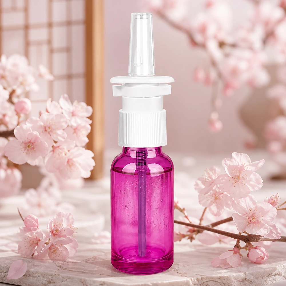 Vaporisateur nasal 20ml blanc/transparent standard PurpleLine. UT18/20 Vaporisateur maniable de 20 ml en violet avec tête de vaporisation précise pour les médicaments nasaux