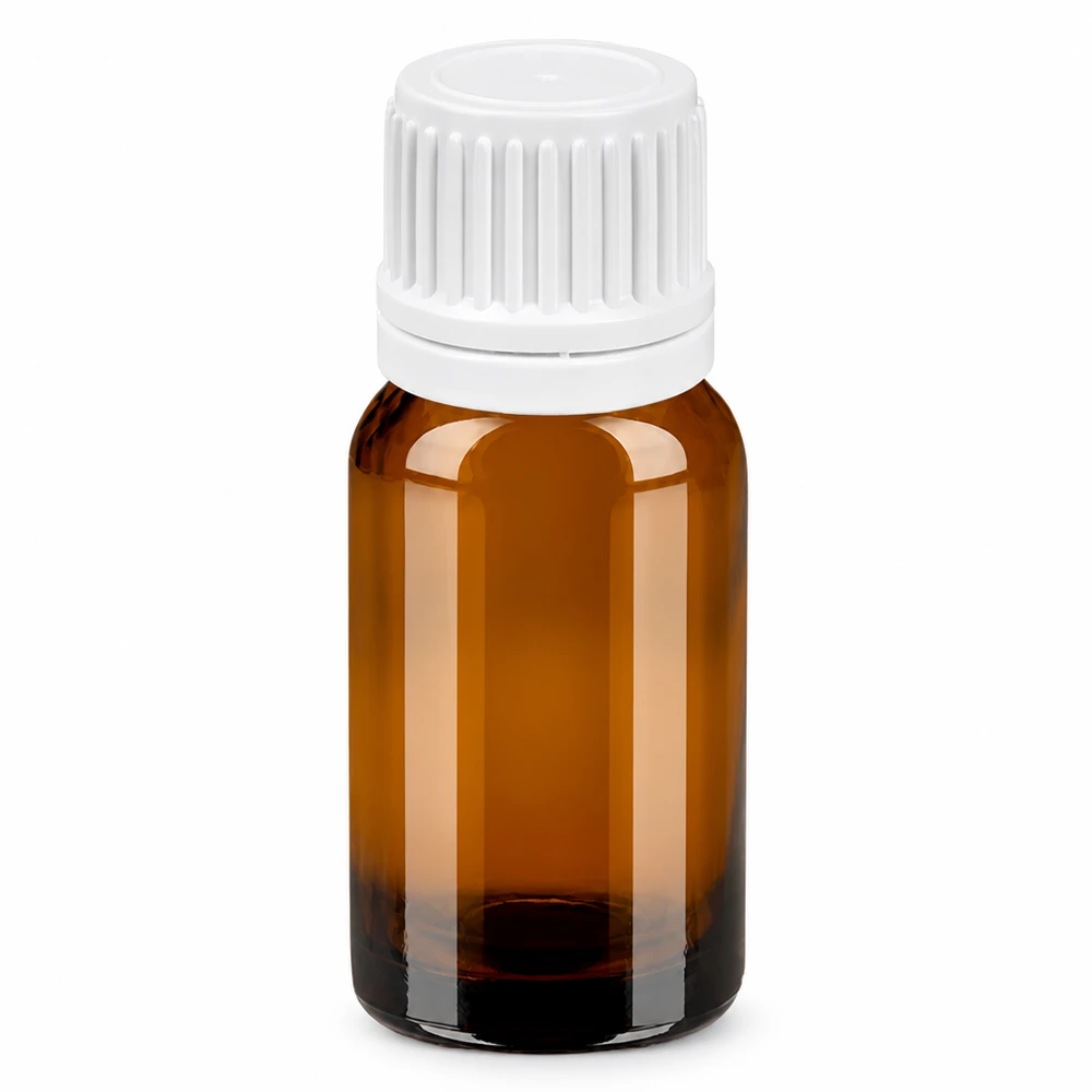 Flacon 10ml 11mm SV blanc OV BrownLine UT18/10 Bouteille en verre brun de 10ml avec bouchon à vis blanc pour huiles essentielles et cosmétiques