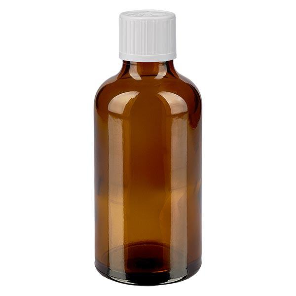 Flacon à pharmacie marron 50ml bouchon vissable blanc sécurité enfant std