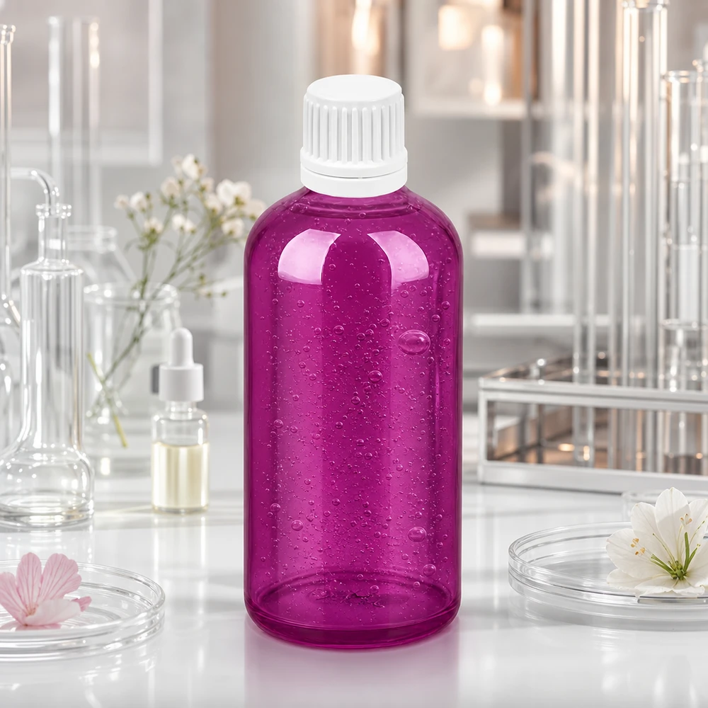 Flacon compte-gouttes 100ml 0,7mm blanc Originalité Bouchon à vis PurpleLine UT18/100 Flacon compte-gouttes transparent violet 100ml avec bouchon de sécurité enfant pour la maison et le laboratoire