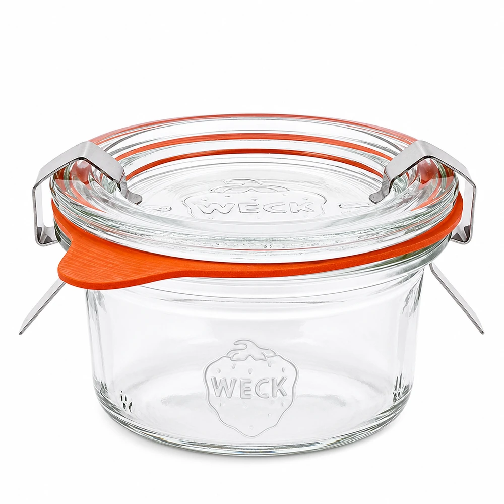 50ml bocal conique complet WECK RR60 WECK Pot renversé de 50ml RR60 avec couvercle en verre et anneau en caoutchouc orange set complet pour la mise en conserve et la conservation