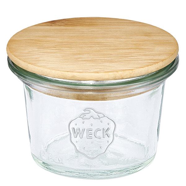 Mini bocal en verre renversé de 35 ml WECK RR40 avec couvercle en bois