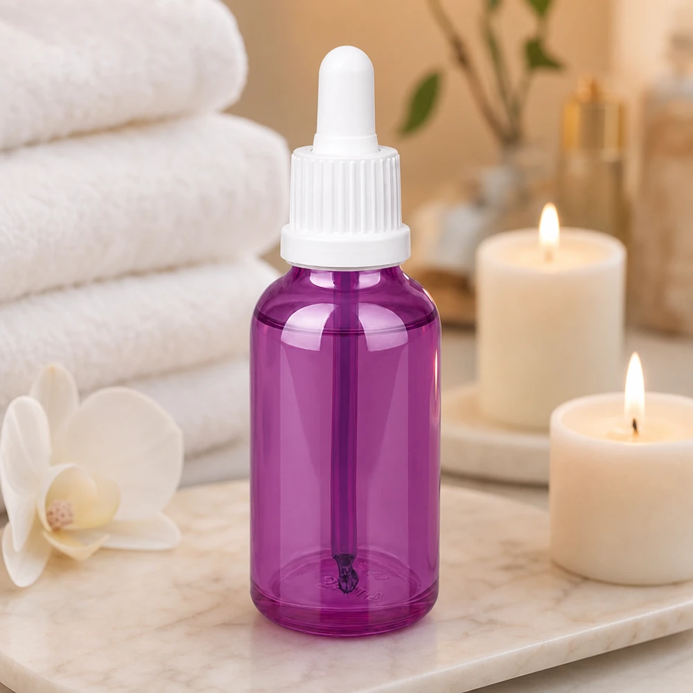 Flacon pipette 30ml blanc originalité bouchon à vis PurpleLine UT18/30 Bouteille en verre Purple Line de 30 ml avec bouchon pipette blanc pour une utilisation cosmétique professionnelle