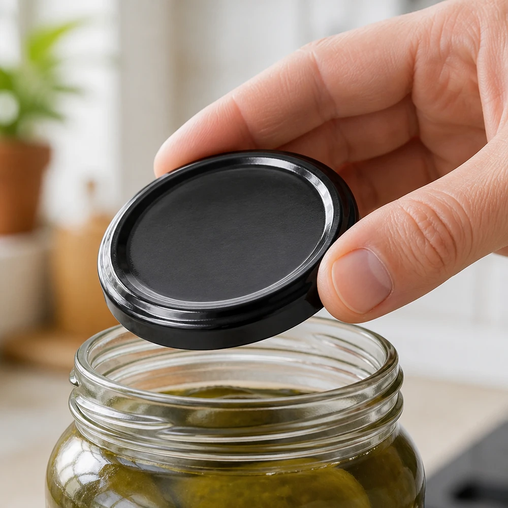 Couvercle BasicSeal noir 58 mm TO58deep UNiTWIST, adapté aux bocaux à cornichons, cuisine