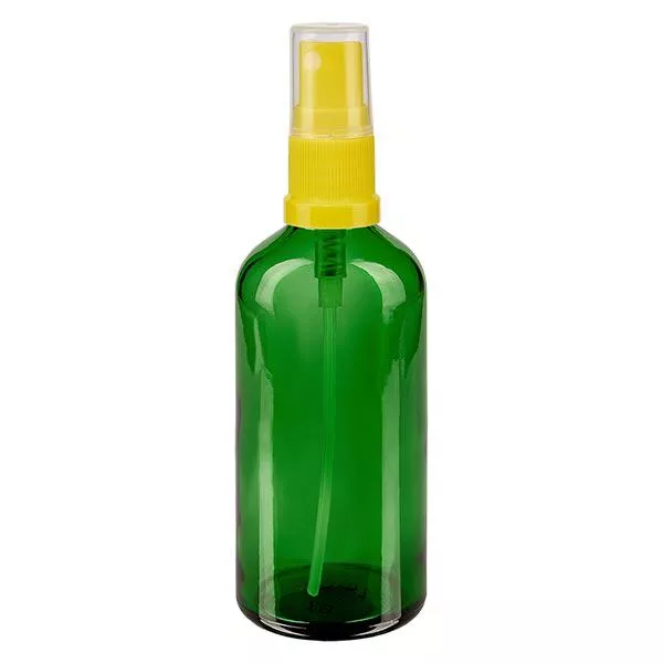 Flacon de pharmacie vert 100ml embout spray jaune Flacon de pharmacie vert 100ml embout spray jaune