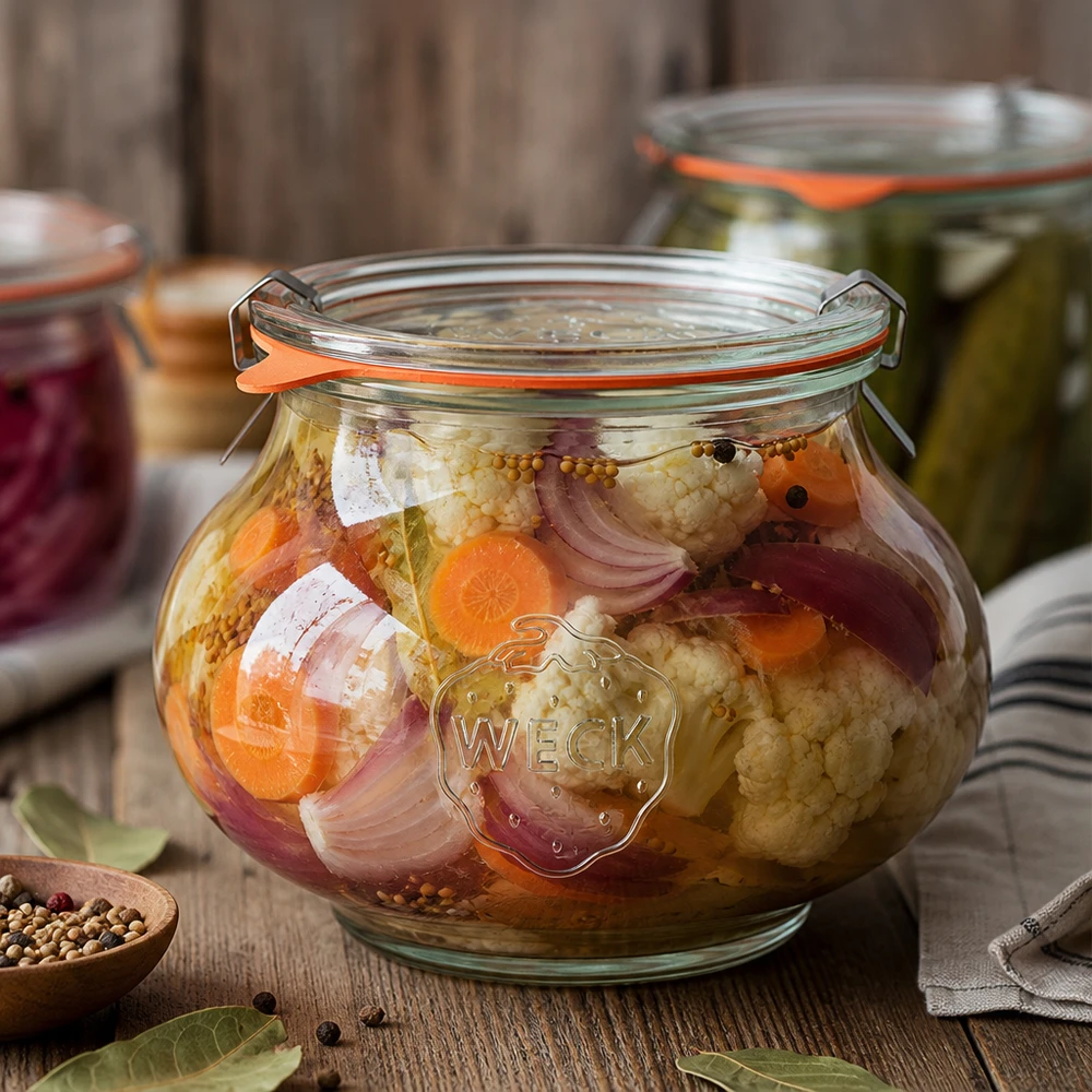 WECK Pot à bijoux 1062ml avec légumes fermentés Chou-fleur Carottes et épices Légumes d'hiver marinés