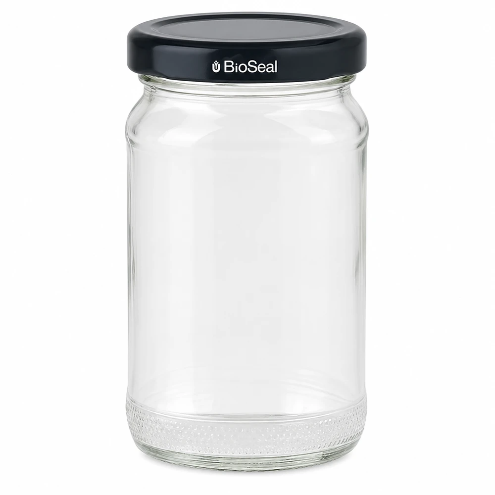 110ml Verre rond avec couvercle BioSeal noir UNiTWIST UNiTWIST Runda110 bocal avec couvercle noir TO48 BioSeal - bocal à provisions vide en verre