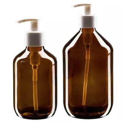 Flacons médicaux bruns avec pompe doseuse blanche