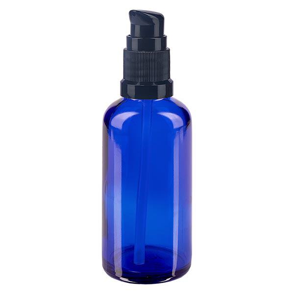 Flacon de pharmacie bleu 50ml bouchon pompe noir std