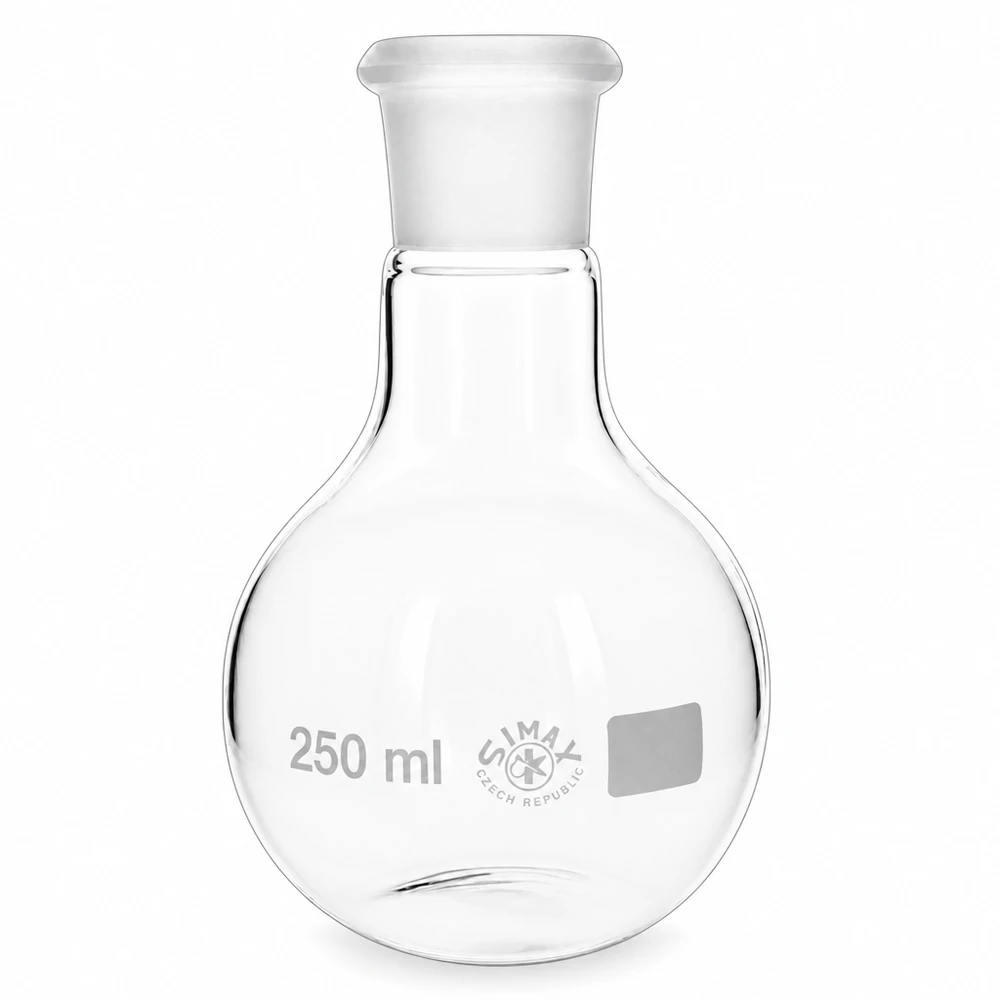 Ballon à fond plat 250 ml à col large, en verre borosilicate avec rodage normalisé 29/32 Ballon rond transparent 250ml avec bouchon en verre mat et rodage standard 29/32