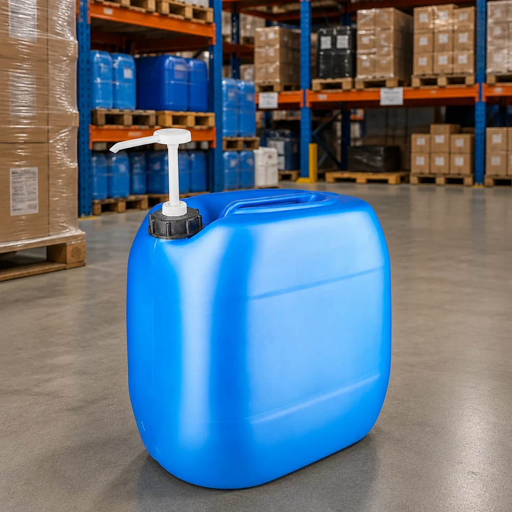 Bidon de 30 litres bleu avec pompe doseuse Récipient en plastique robuste de 30 litres, bleu, équipé d'une pompe doseuse pour le prélèvement de liquides