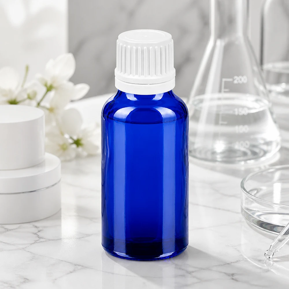 Flacon 20ml 11mm SV blanc OV BlueLine UT18/20 Petit flacon bleu de 20ml avec filetage pour les applications en gouttes et les extraits