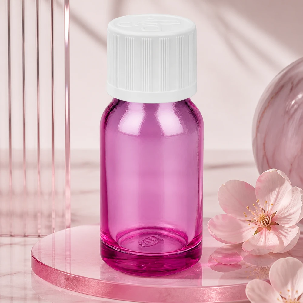 Bouteille 10ml 11mm bouchon à vis blanc standard sécurité enfants PurpleLine UT18/10 Bouteille Premium de 10ml en violet avec bouchon STD, parfaite pour les voyages et les déplacements