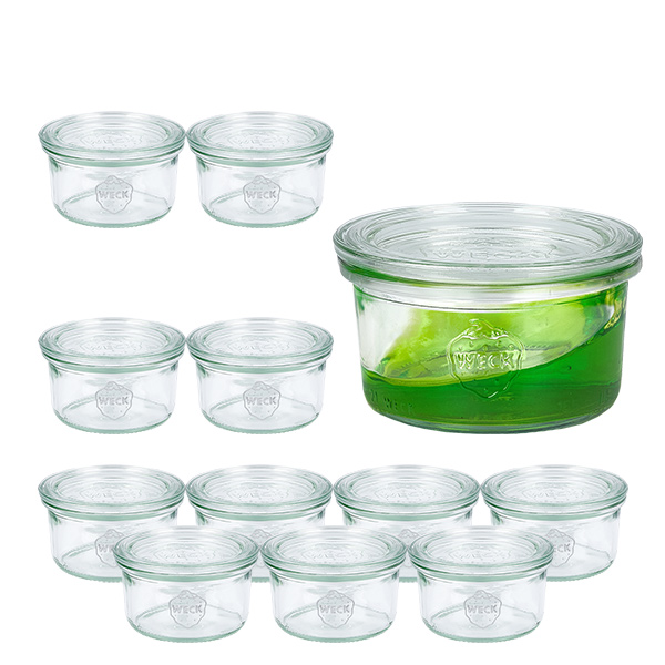Set de 12 bocaux Weck 165ml verre renversé avec 12 couvercles en verre Set de 12 bocaux Weck 165ml verre renversé avec 12 couvercles en verre