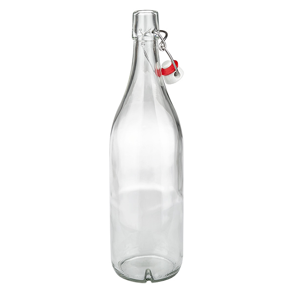 Bouteille en verre de 1000 ml + bouchon mécanique en porcelaine UN..