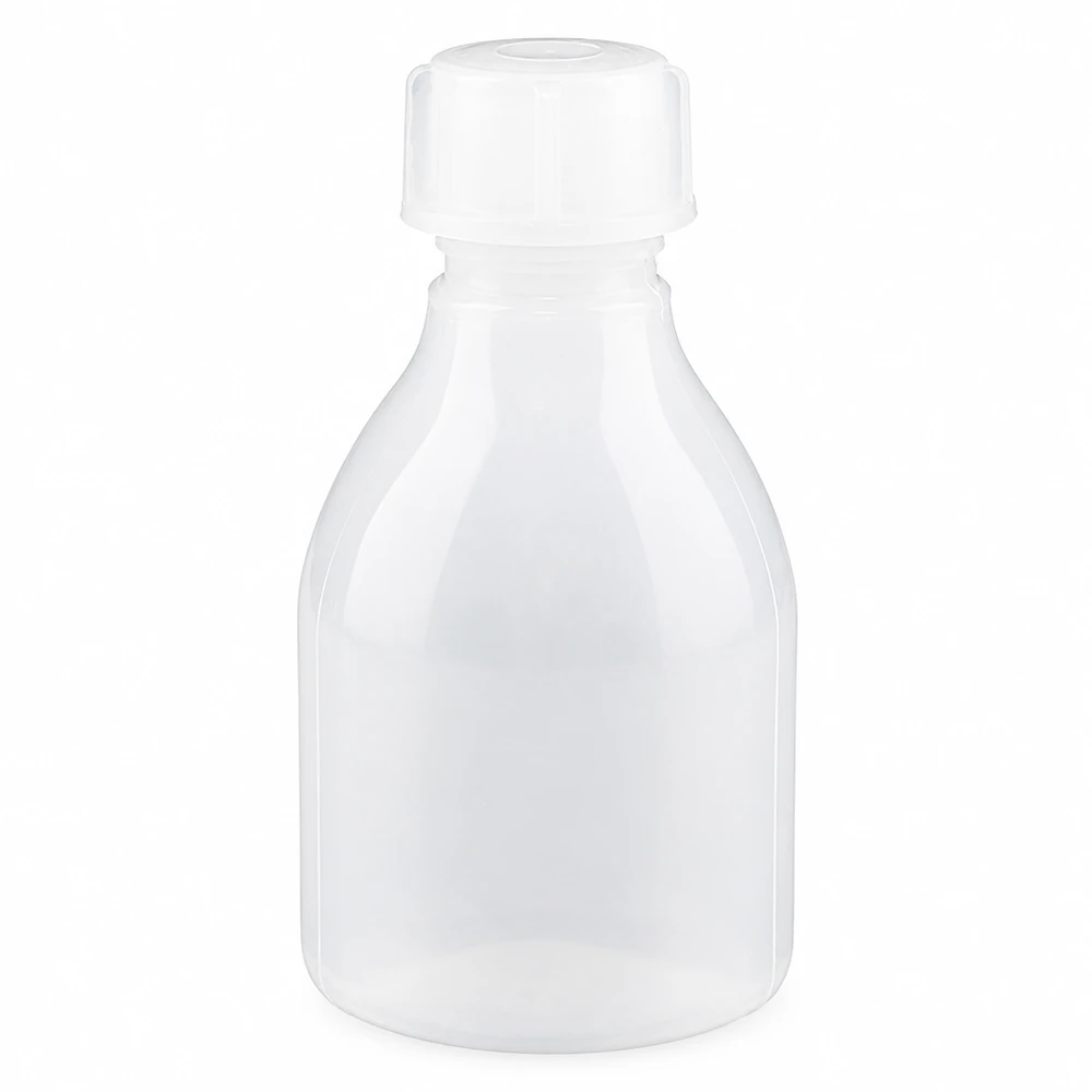 Flacon 30 ml à col étroit, avec bouchon Flacon de laboratoire blanc en PEHD à col étroit de 30 ml, muni d'un bouchon à vis à l'épreuve des enfants