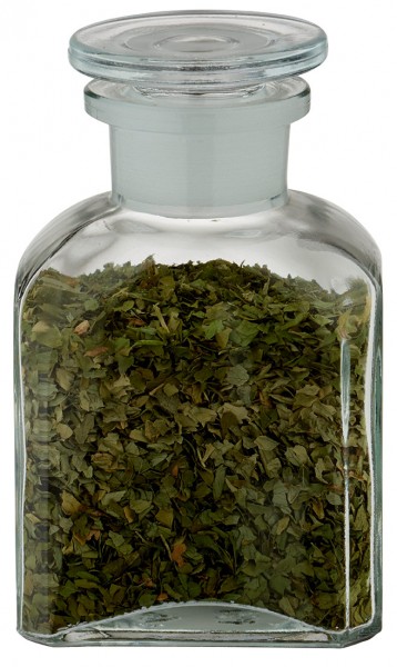 Idée de pot à épices : Flacon carré col large 150 ml + bouchon en verre clair