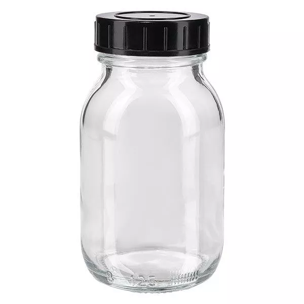 Bouteille à col large de 125ml en verre clair avec bouchon vissé