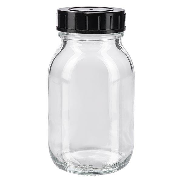 Bouteille à col large de 125ml en verre clair avec bouchon vissé Bouteille à col large de 125ml en verre clair avec bouchon vissé