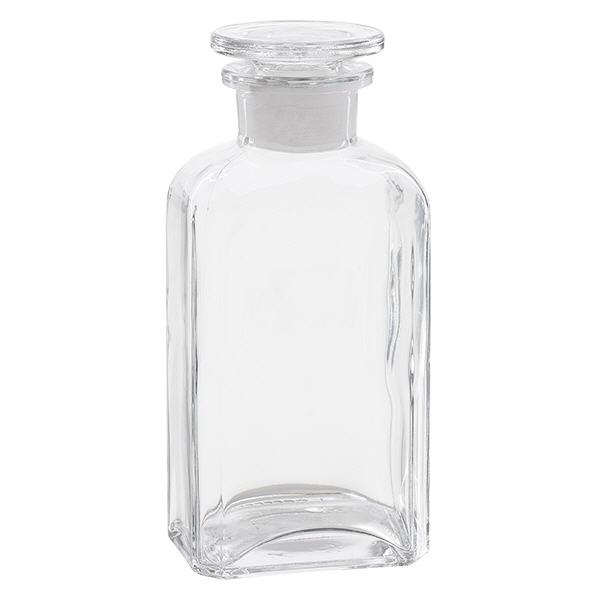 Bouteille carrée 250ml claire Bouchon en verre à col large Bouteille carrée 250ml claire Bouchon en verre à col large