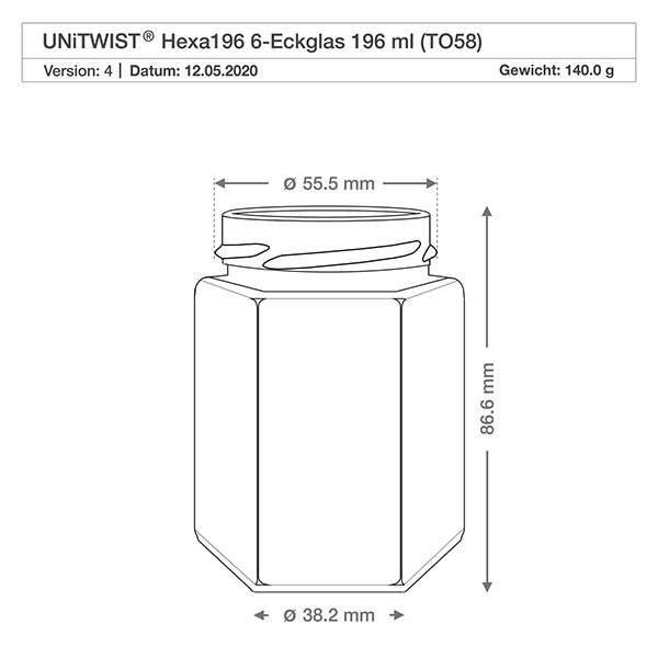 196ml Verre hexagonal sans couvercle (TO58) UNiTWIST