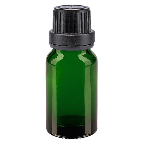 Flacon à pharmacie vert 10ml bouchon compte-gouttes pr. 2mm noir fermeture inviolable