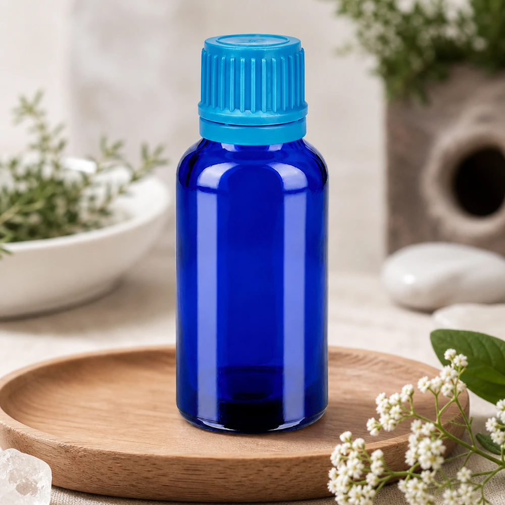 Flacon 30ml 11mm SV bleu OV BlueLine UT18/30 Flacon médical en verre de 30 ml avec filtre UV bleu pour une conservation optimale des principes actifs à domicile