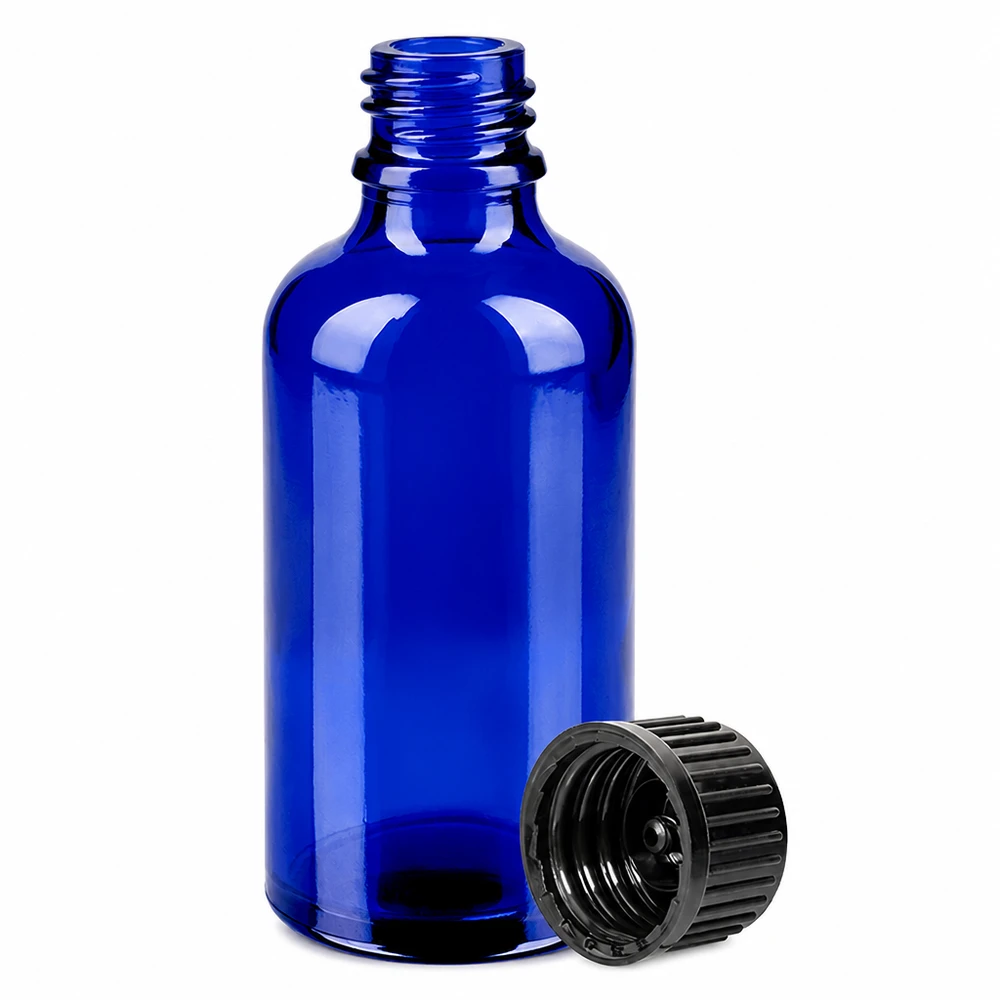 Flacon 50ml 11mm SV noir STD BlueLine UT18/50 Petit flacon en verre bleu de 50 ml avec filetage pour le bricolage cosmétique et la fabrication de sérums