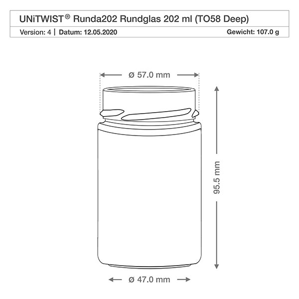 202ml Verre rond avec couvercle BasicSeal or UNiTWIST