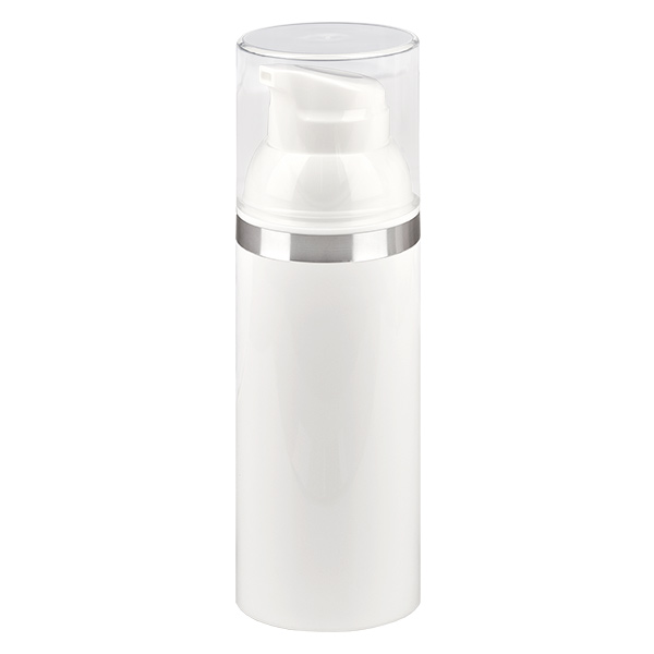 Distributeur Airless 50ml blanc avec marquage argenté Distributeur Airless 50ml blanc avec marquage argenté