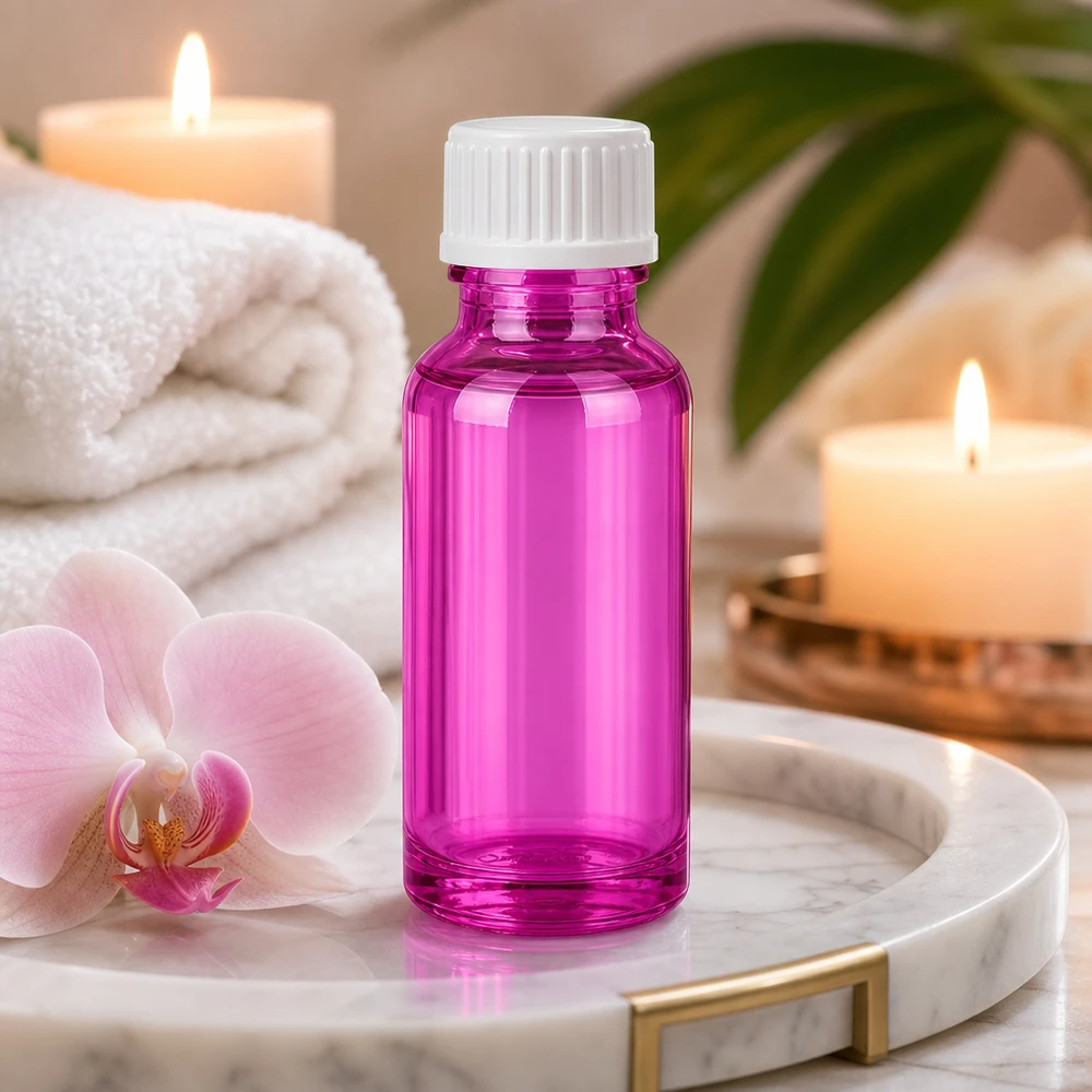 Flacon compte-gouttes 20ml 0.9mm blanc standard PurpleLine. UT18/20 Flacon compte-gouttes violet de 20 ml avec couvercle blanc mat parfait pour les cosmétiques et les mélanges DIY